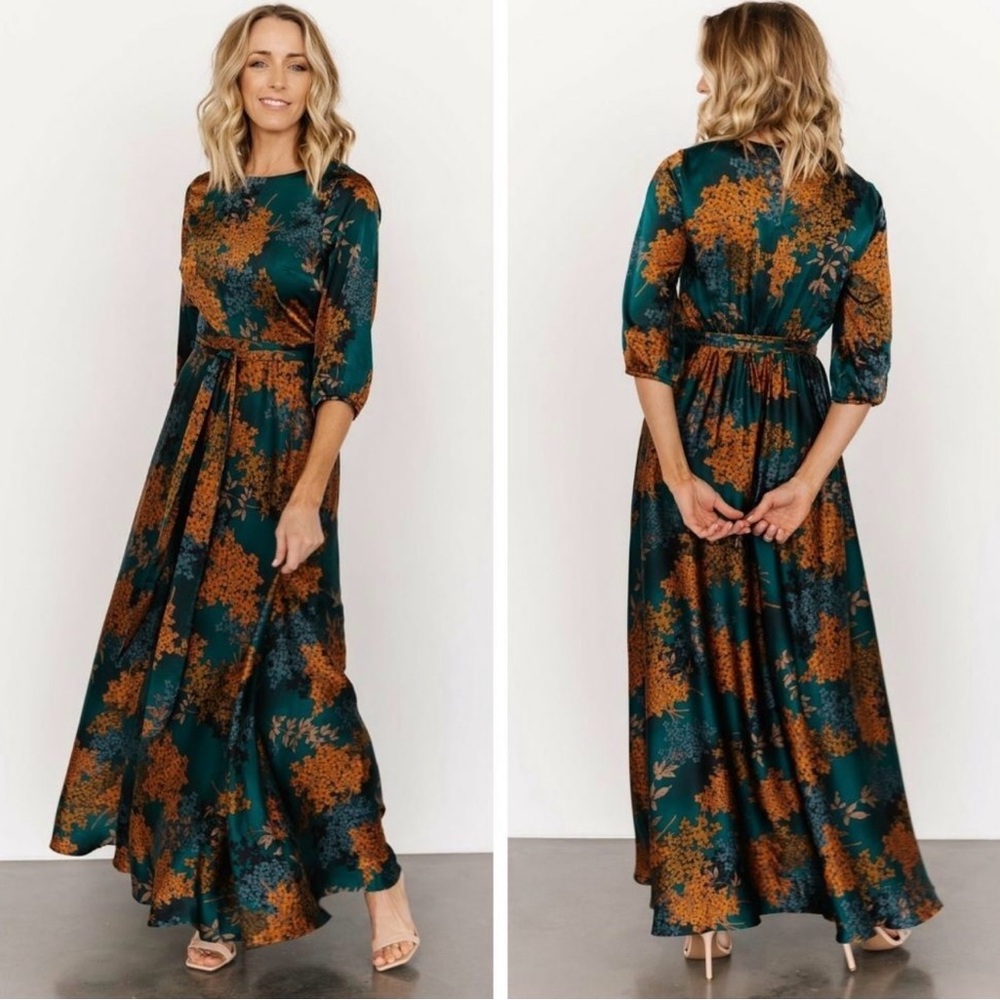 Baltic Born Teal Maxi Dress with Rust Floral Print